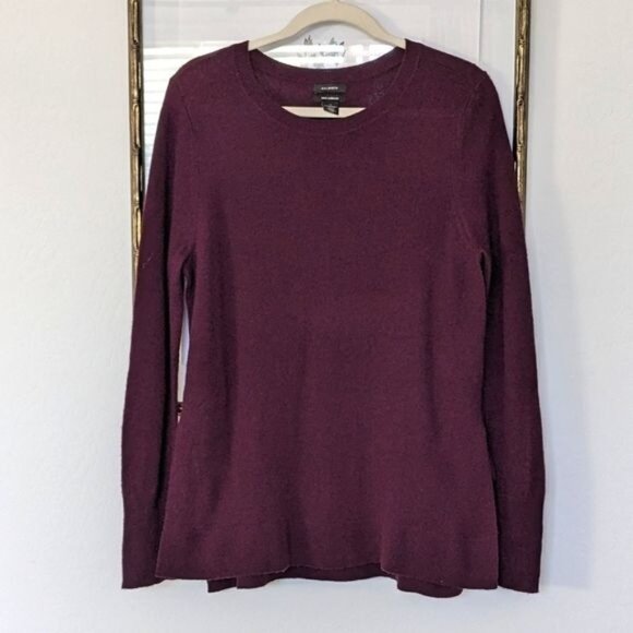 Halogen 100% round neck cashmere tunic sweater in Burgundy, with slits and adjus - Picture 6 of 6
